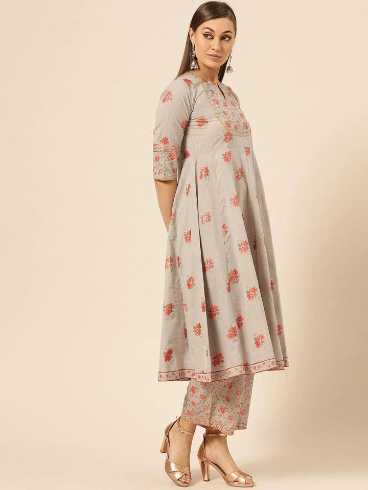 Taupe Printed Cotton Kurta Set - ShopLibas