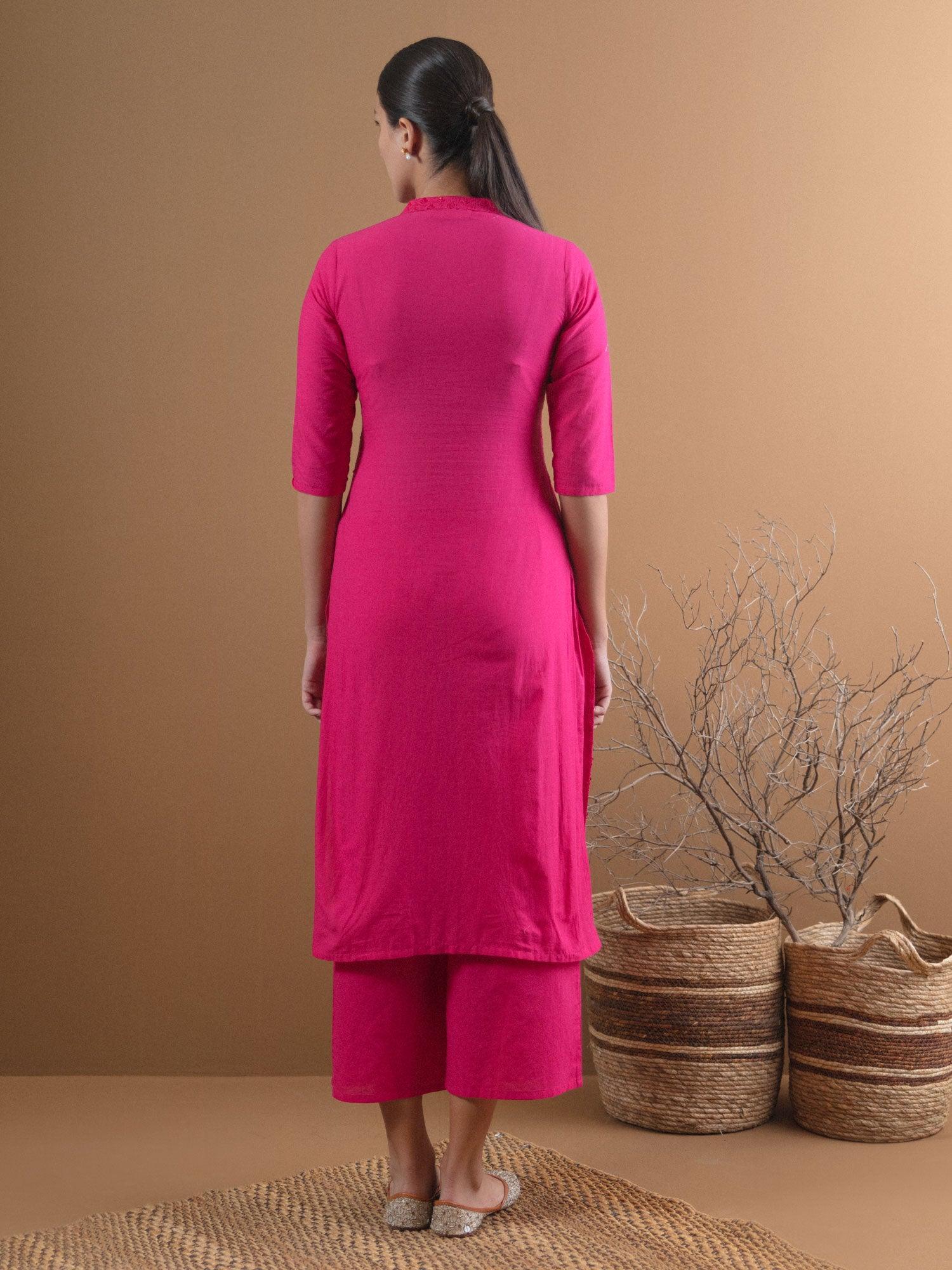 Pink Schiffli Cotton Kurta Set