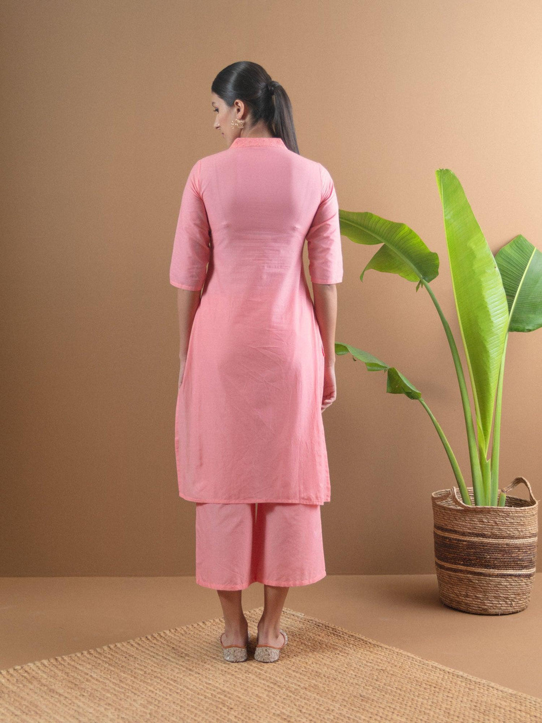 Pink Schiffli Cotton Kurta Set - ShopLibas