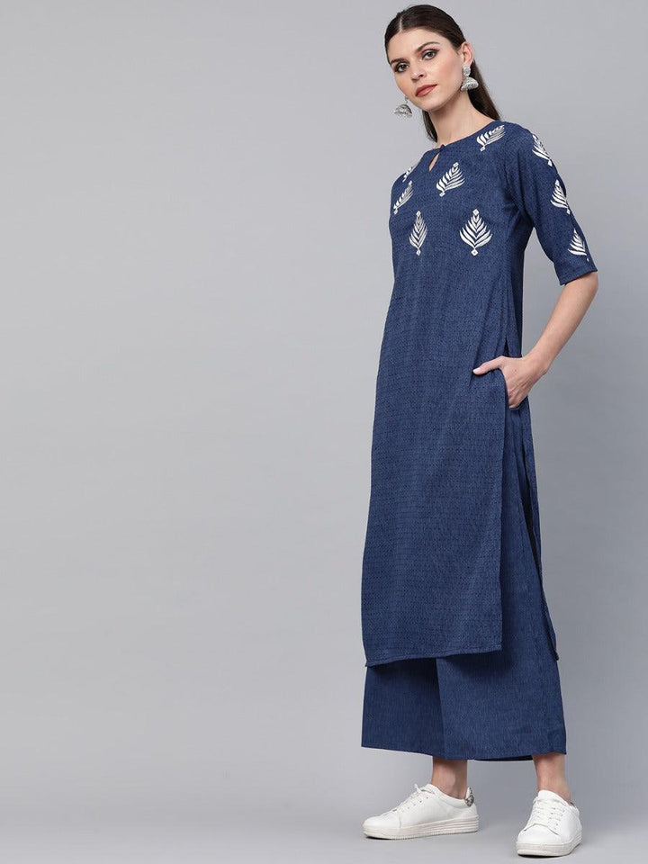 Blue Embroidered Rayon Kurta Set - ShopLibas