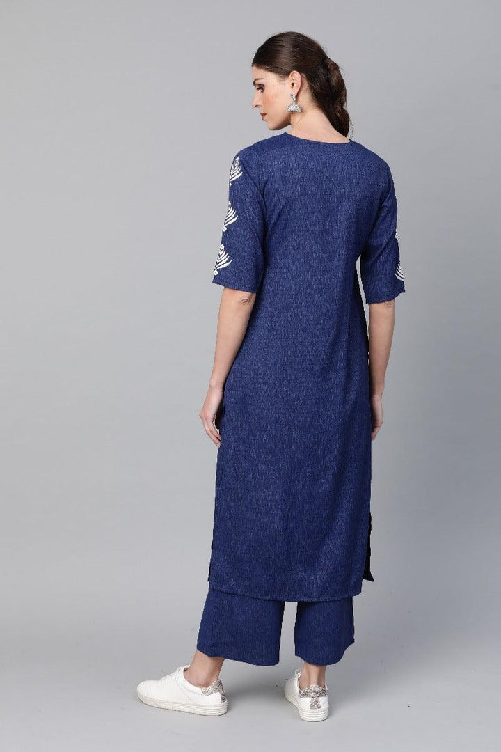 Blue Embroidered Rayon Kurta Set - ShopLibas