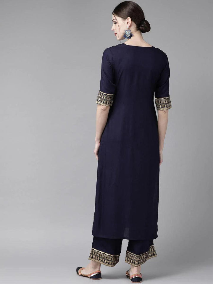 Navy Blue Printed Rayon Kurta Set - ShopLibas