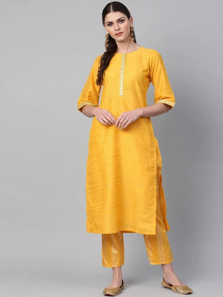 Yellow Self Design Chanderi Kurta Set - ShopLibas