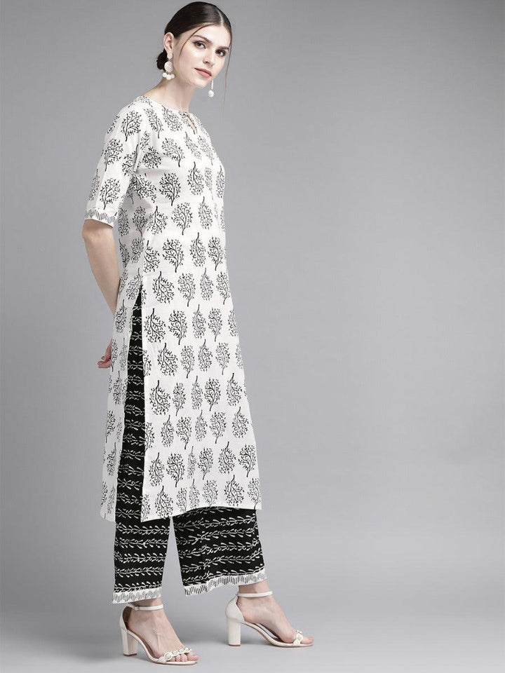 White Printed Cotton Suit Set - ShopLibas