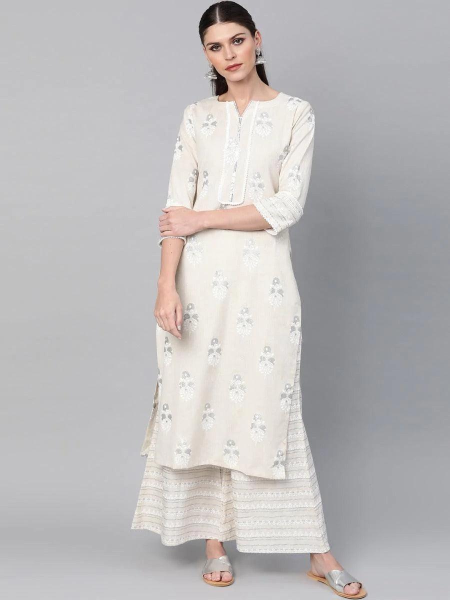 Off-White Printed Cotton Kurta Set - ShopLibas