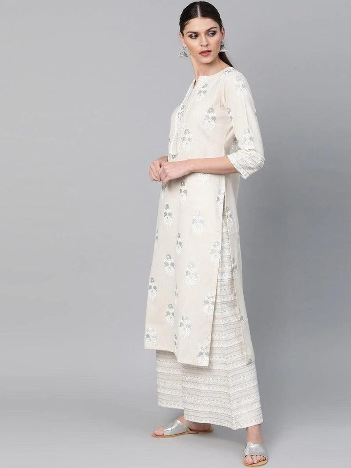 Off-White Printed Cotton Kurta Set - ShopLibas