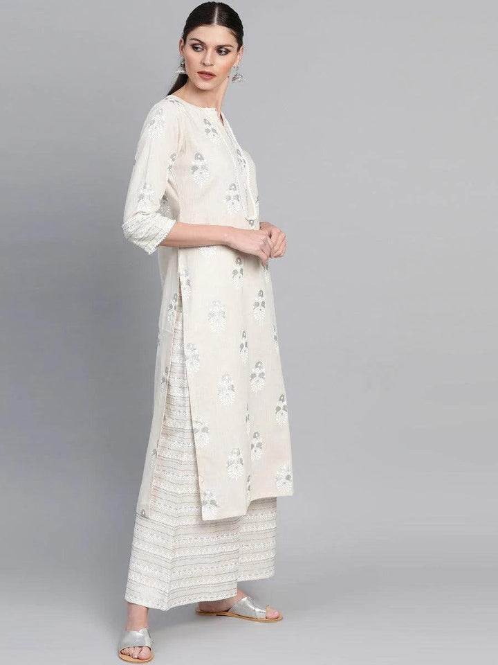 Off-White Printed Cotton Kurta Set - ShopLibas