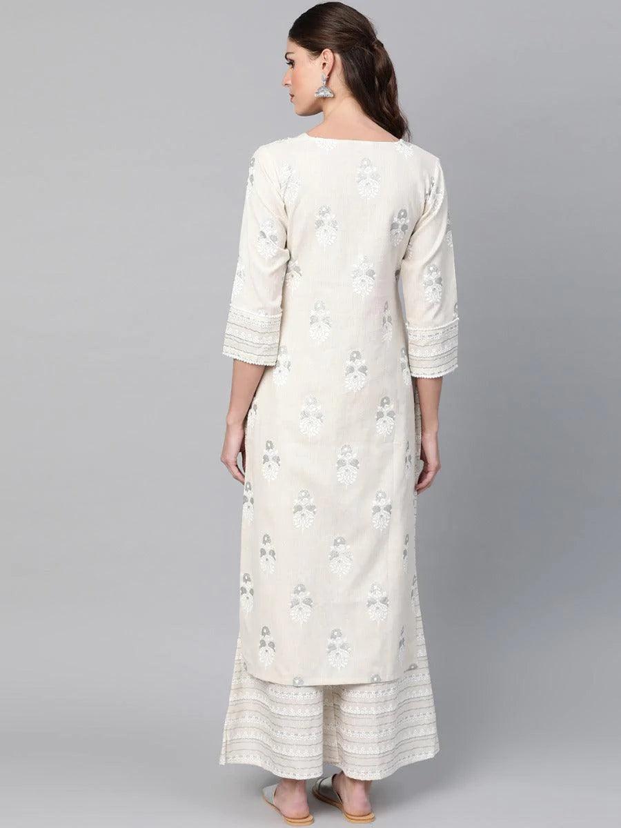 Off-White Printed Cotton Kurta Set - ShopLibas