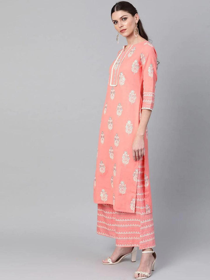 Pink Printed Cotton Kurta Set - ShopLibas