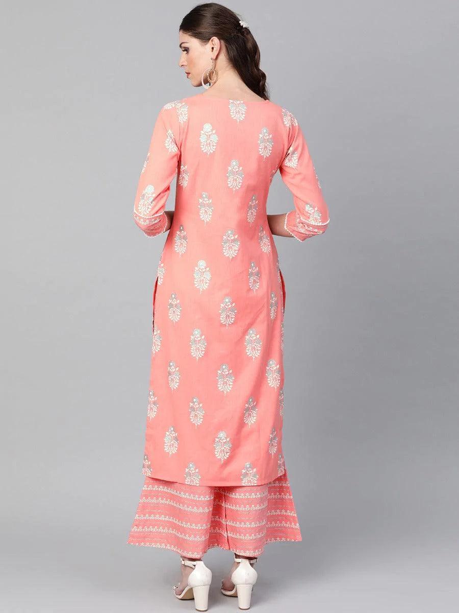 Pink Printed Cotton Kurta Set - ShopLibas