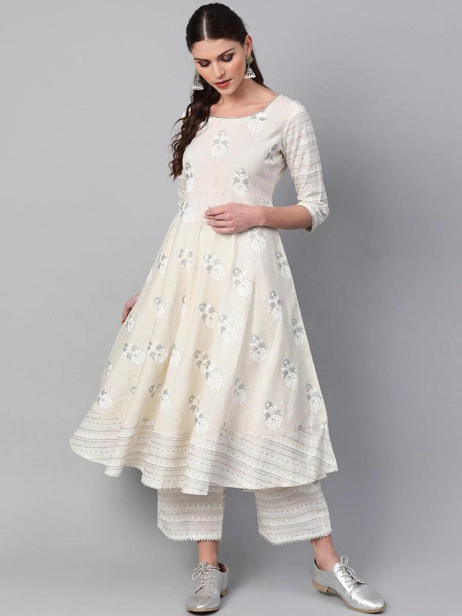 Off-White Printed Cotton Kurta Set - ShopLibas