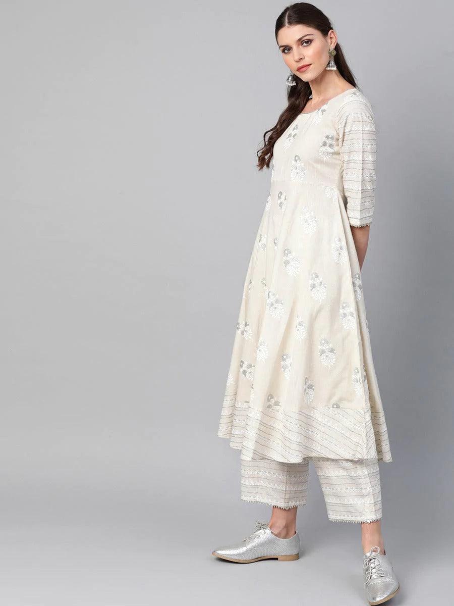 Off-White Printed Cotton Kurta Set