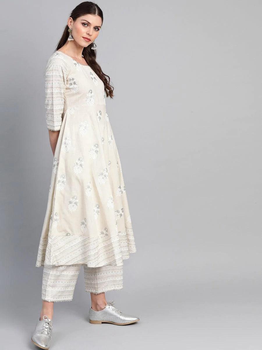 Off-White Printed Cotton Kurta Set