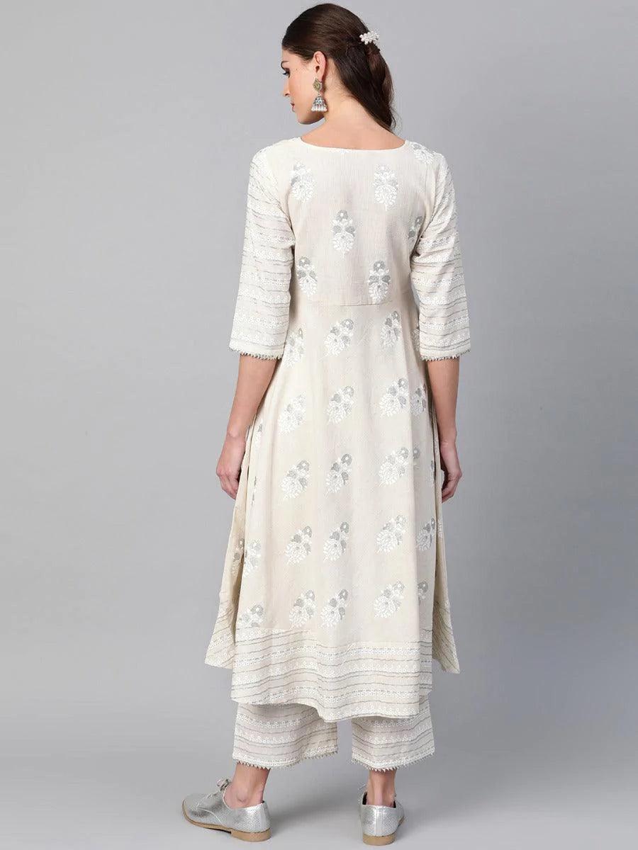 Off-White Printed Cotton Kurta Set