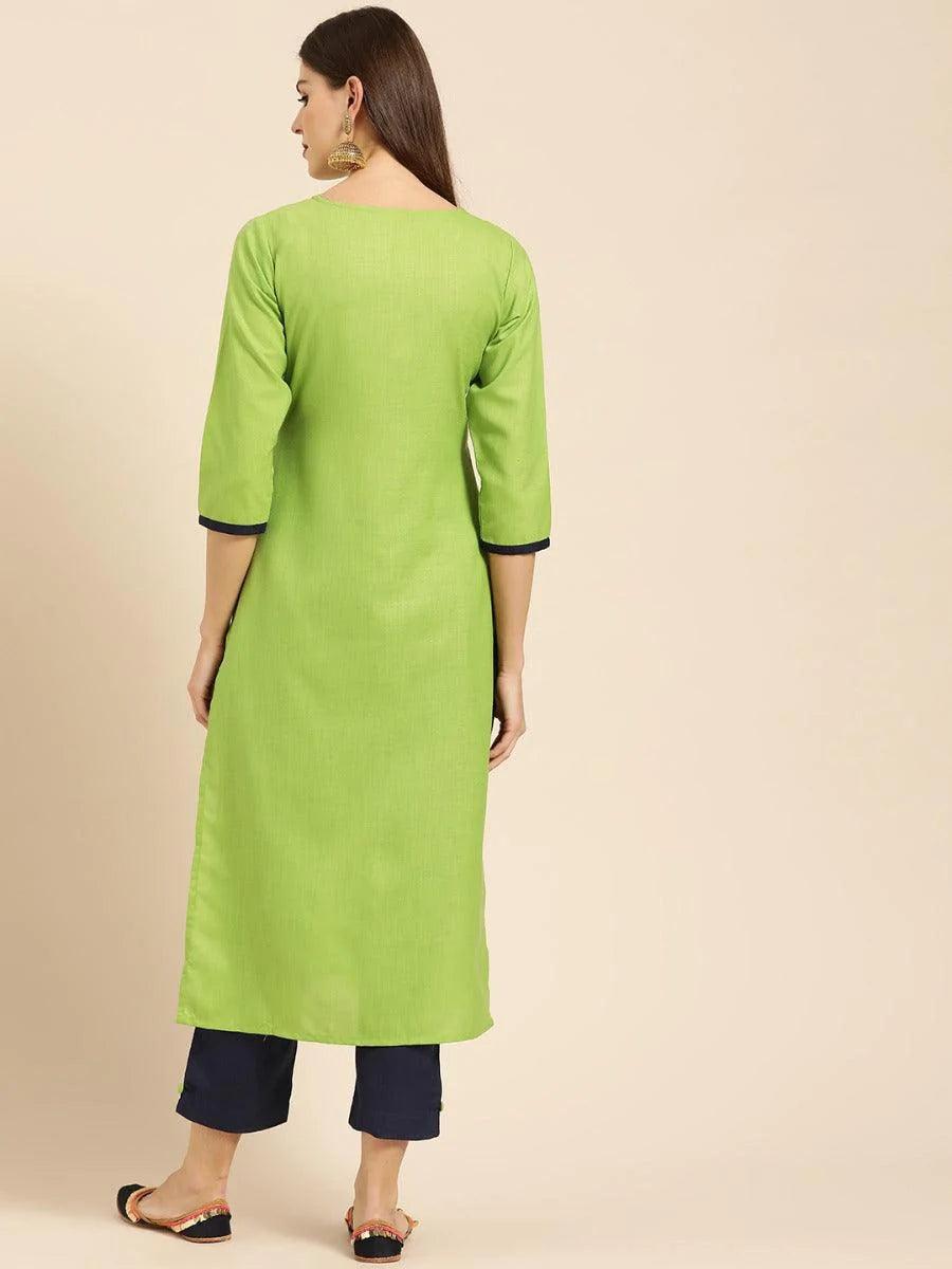 Green Embroidered Cotton Kurta Set