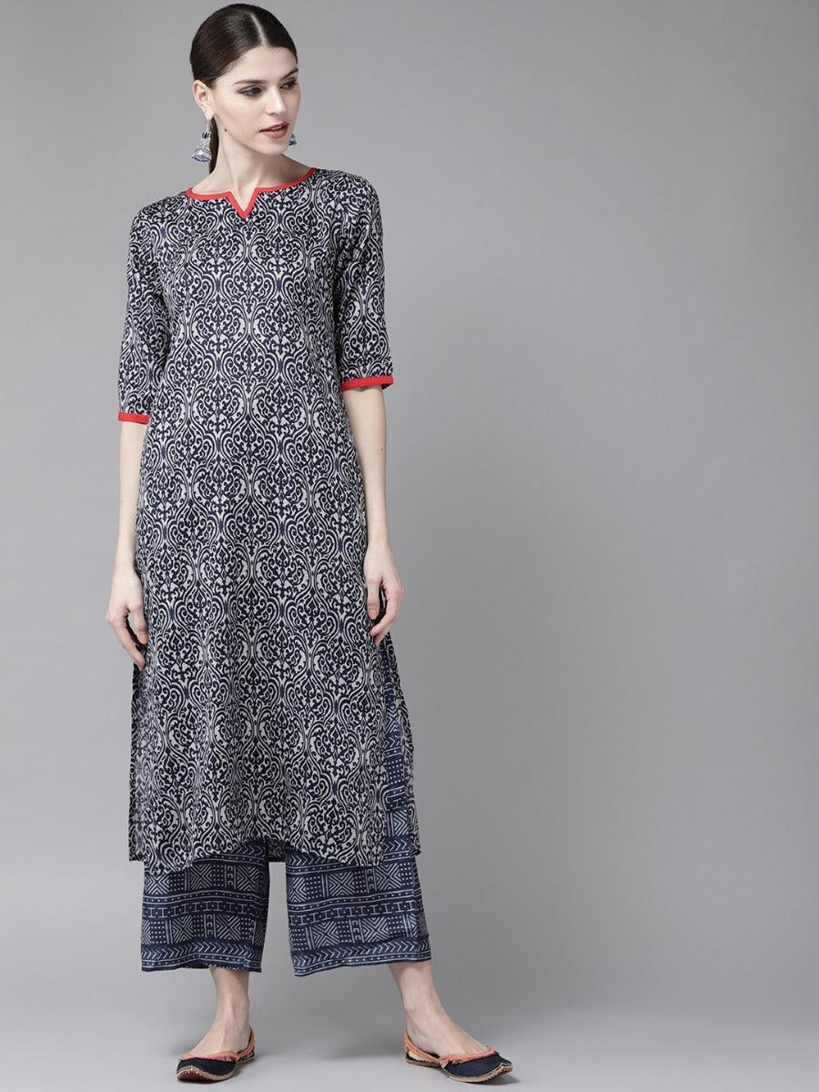 Blue Printed Rayon Kurta Set