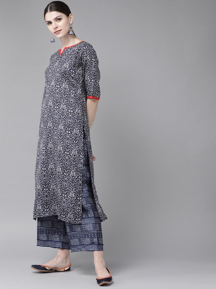 Blue Printed Rayon Kurta Set