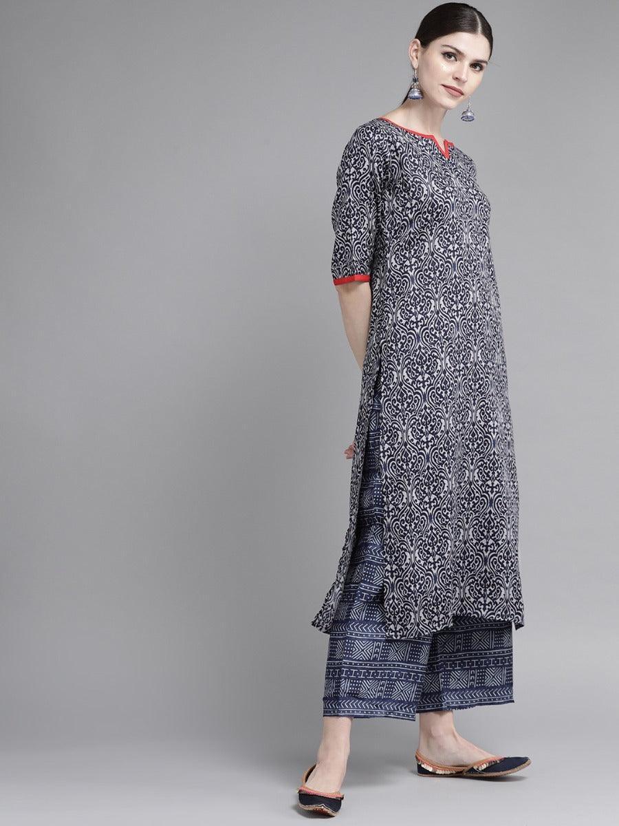 Blue Printed Rayon Kurta Set