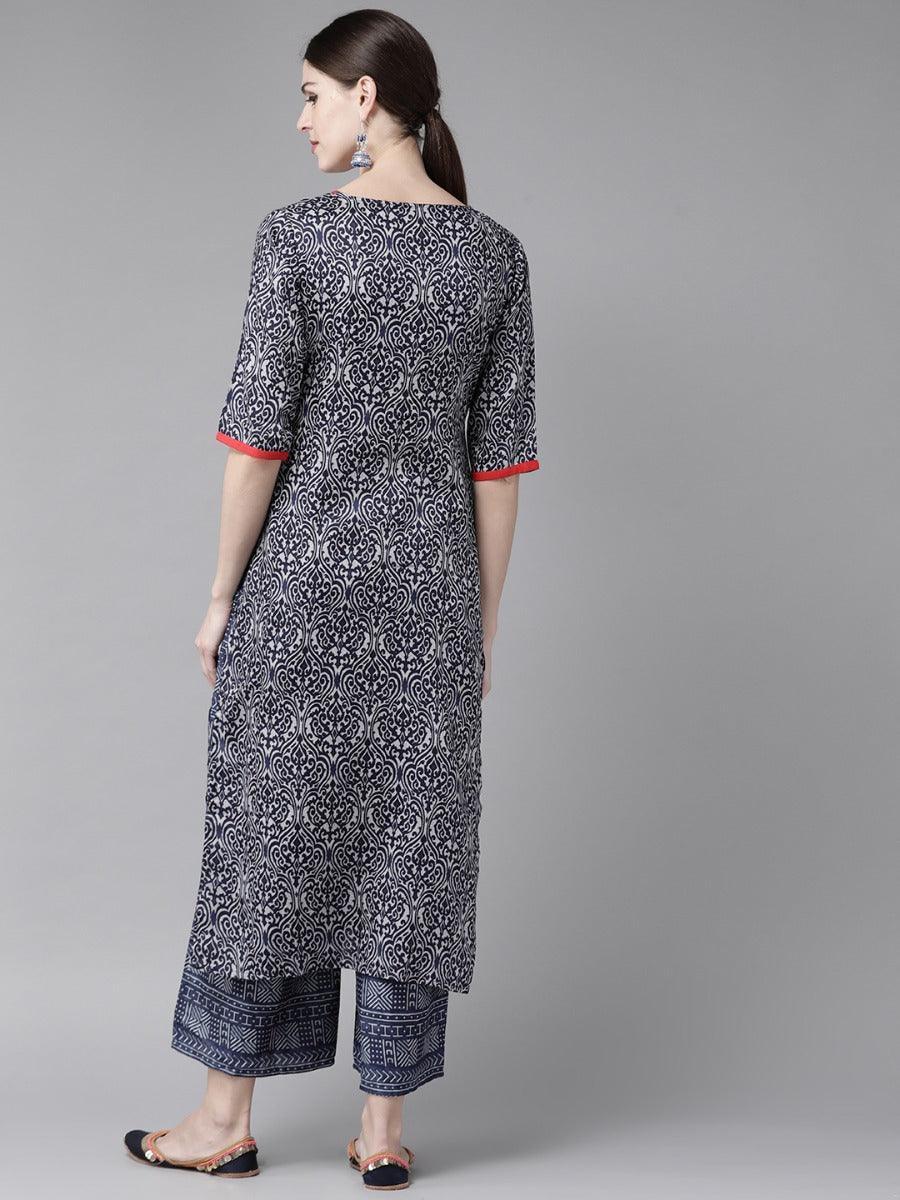 Blue Printed Rayon Kurta Set