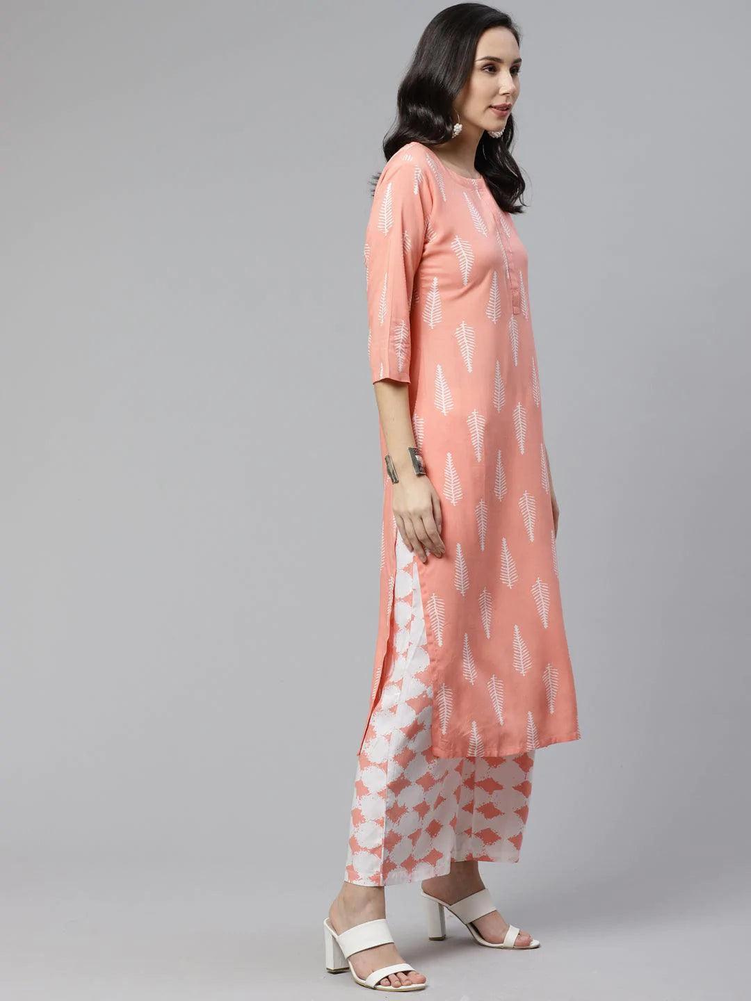 Pink Printed Rayon Kurta Set - ShopLibas