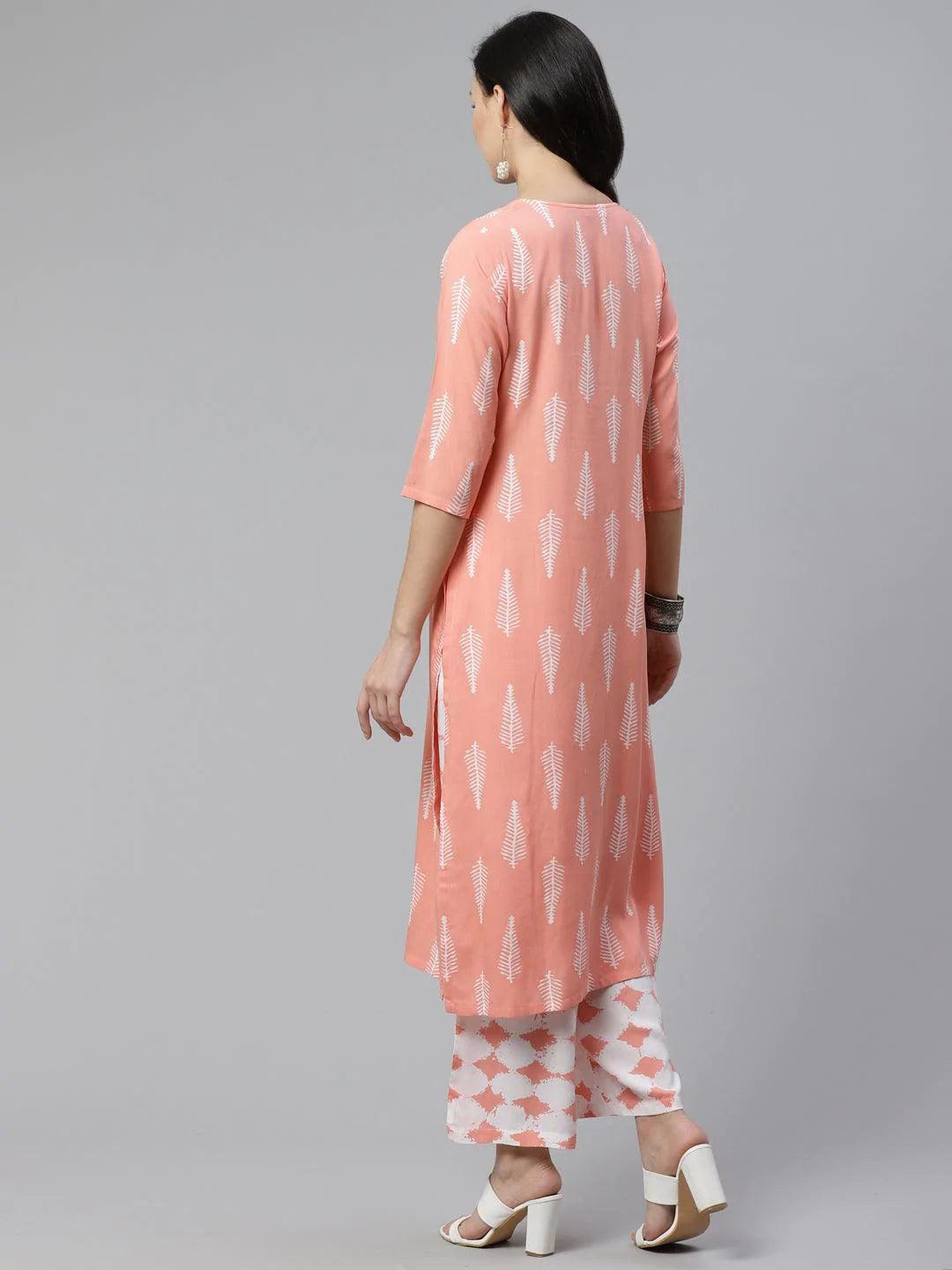 Pink Printed Rayon Kurta Set - ShopLibas