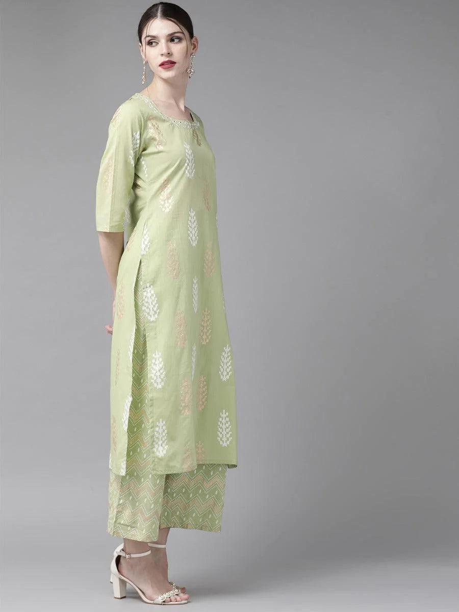 Pastel Green Printed Cotton Kurta Set