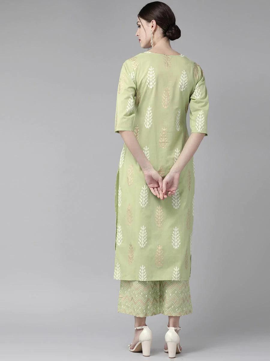 Pastel Green Printed Cotton Kurta Set