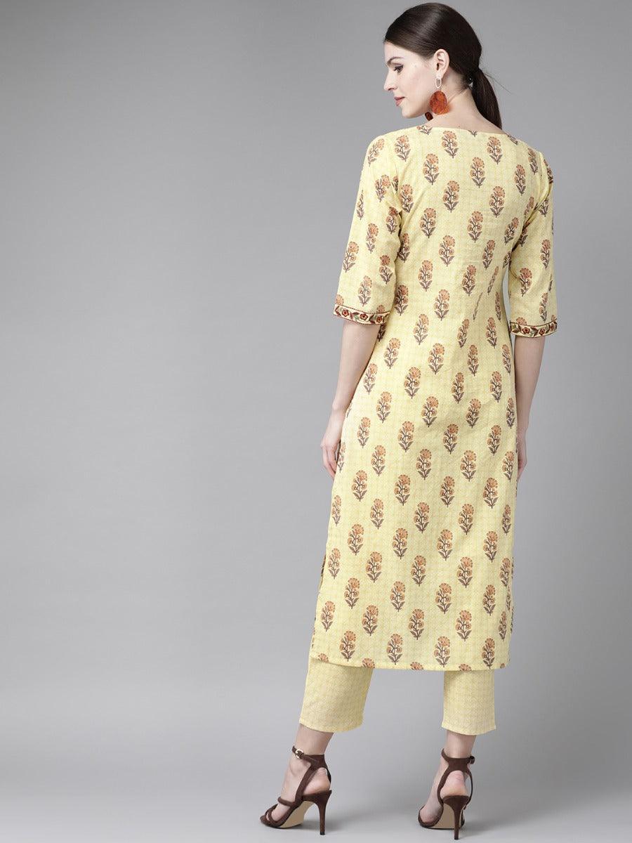 Yellow Printed Cotton Kurta Set