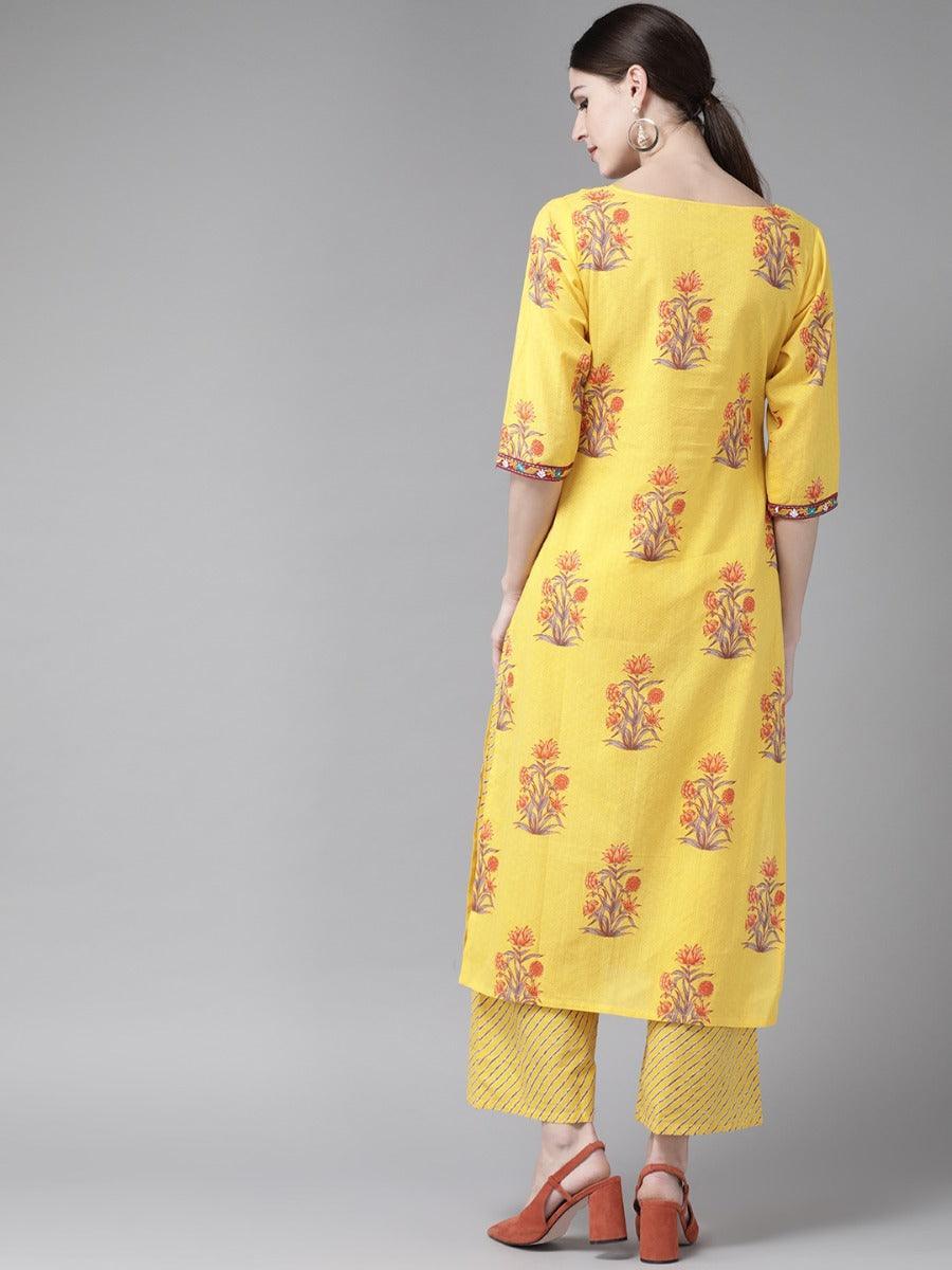 Yellow Printed Cotton Kurta Set