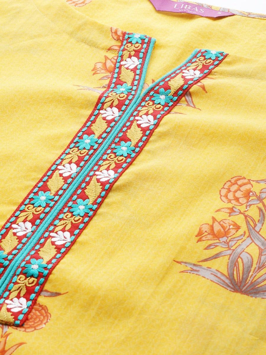 Yellow Printed Cotton Kurta Set