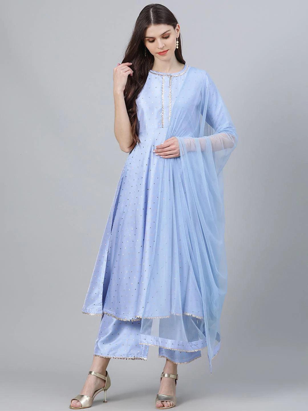 Blue Zari Work Chanderi Suit Set