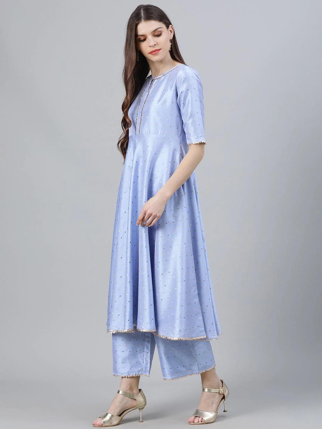 Blue Zari Work Chanderi Suit Set