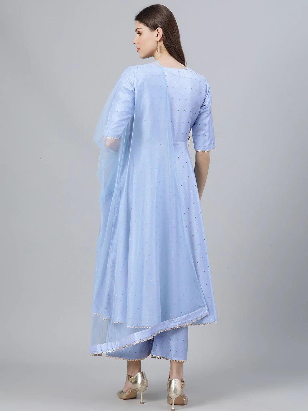 Blue Zari Work Chanderi Suit Set