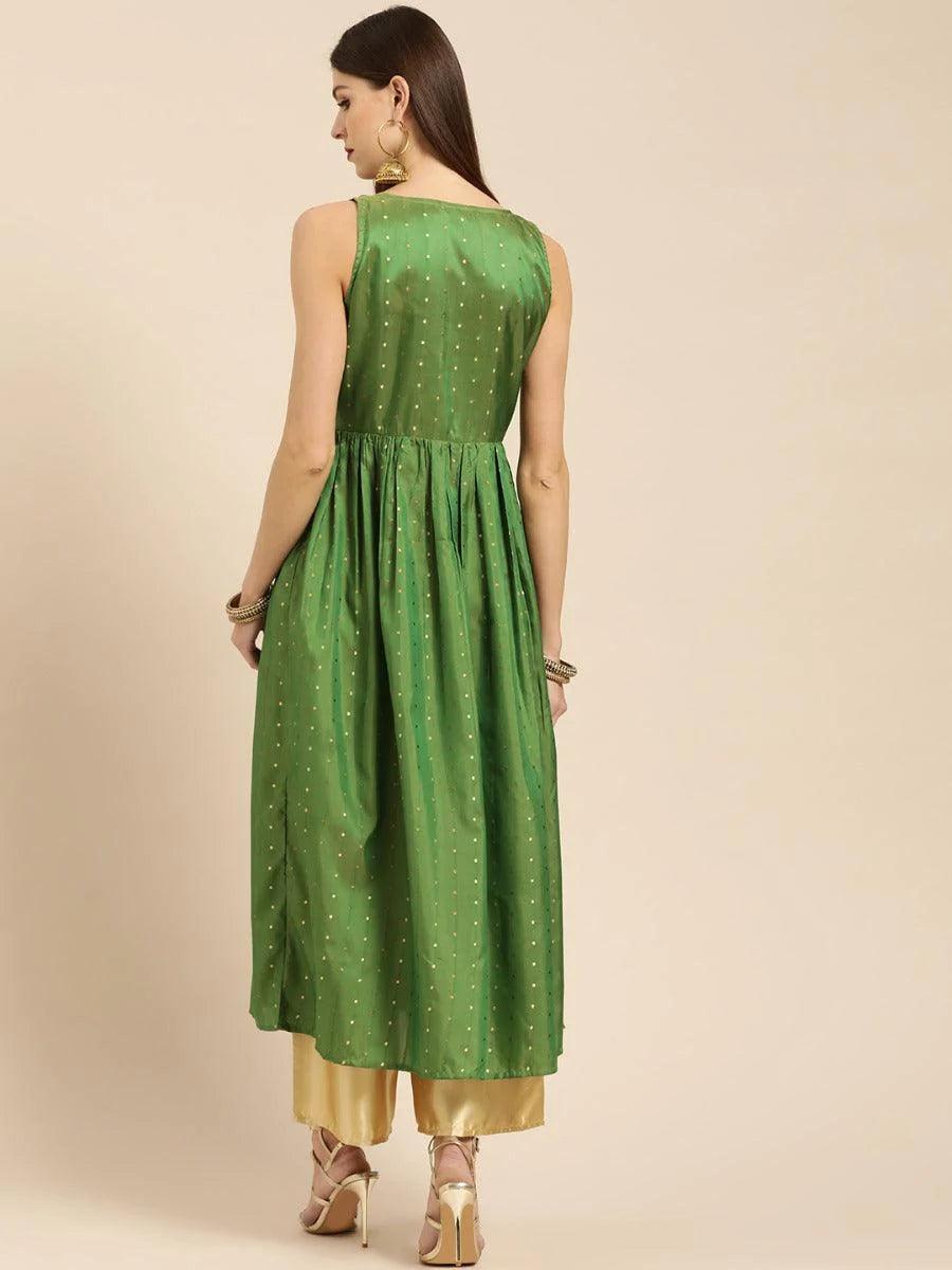 Green Zari Work Chanderi Kurta Set