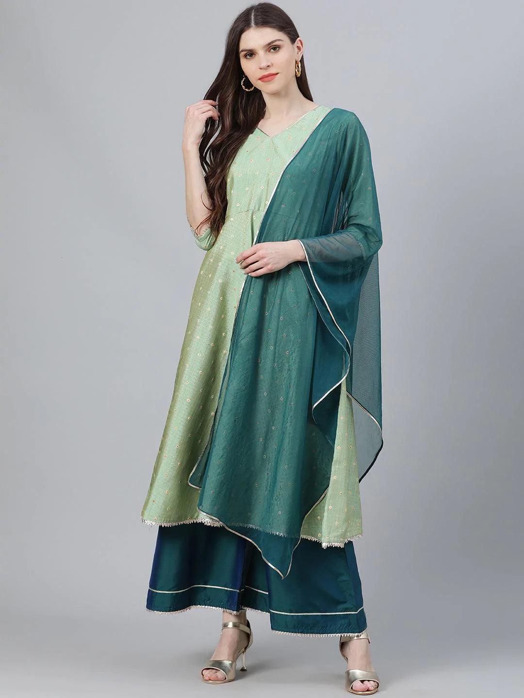 Green Solid Chanderi Suit Set