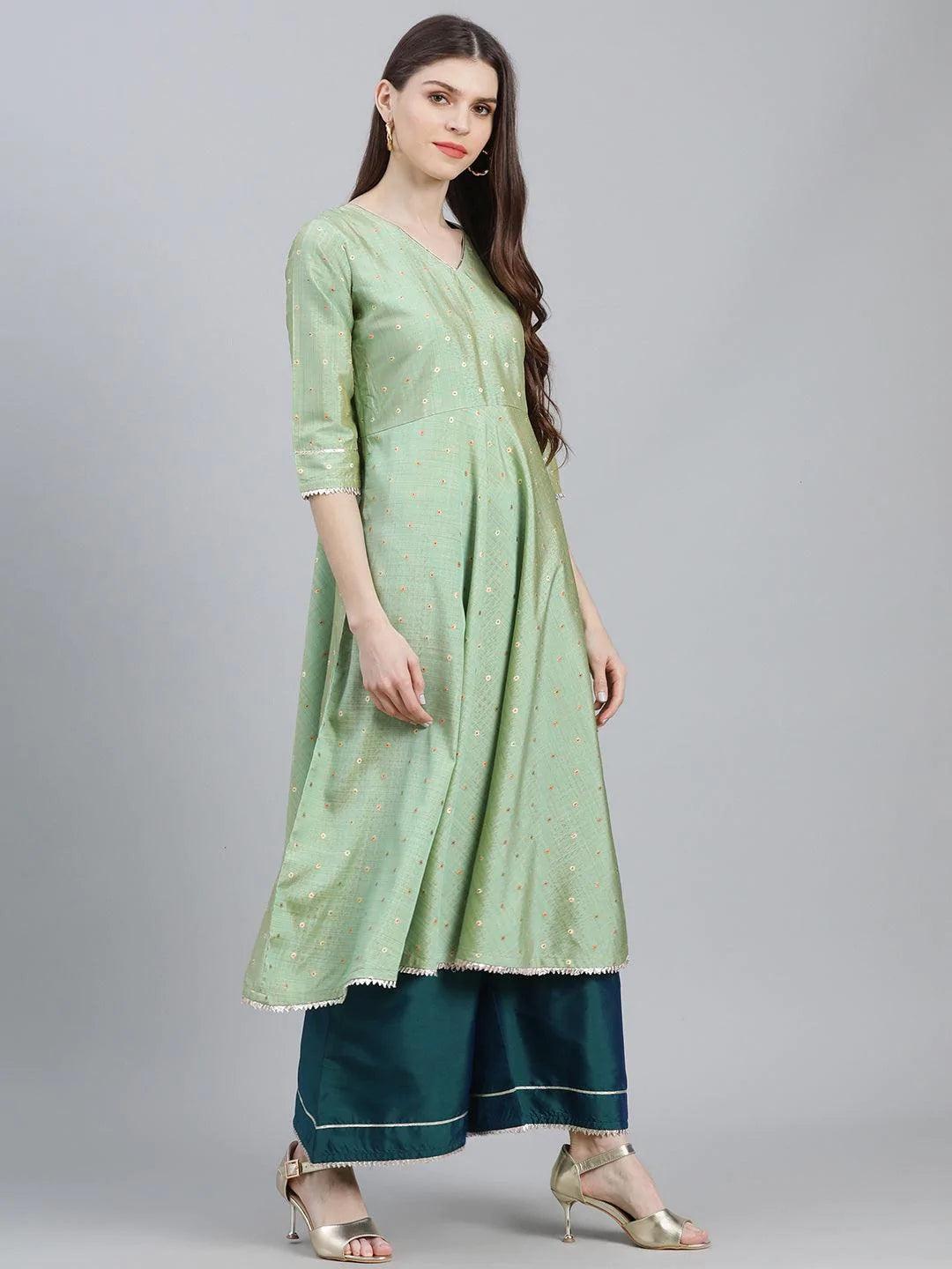 Green Solid Chanderi Suit Set