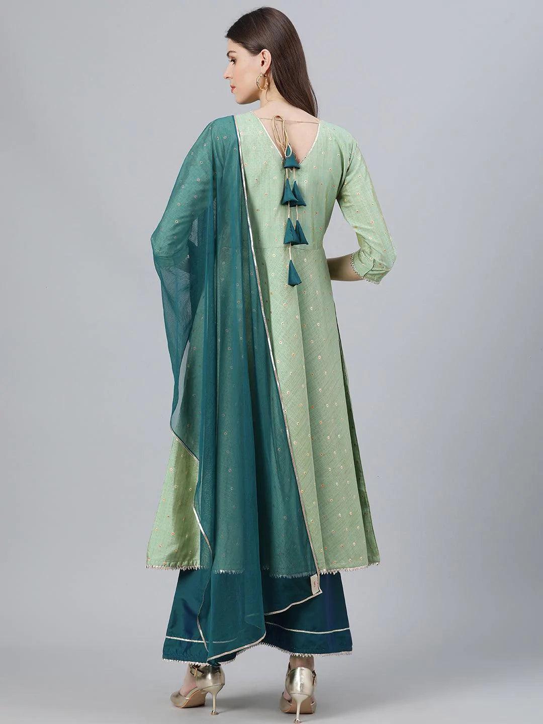 Green Solid Chanderi Suit Set