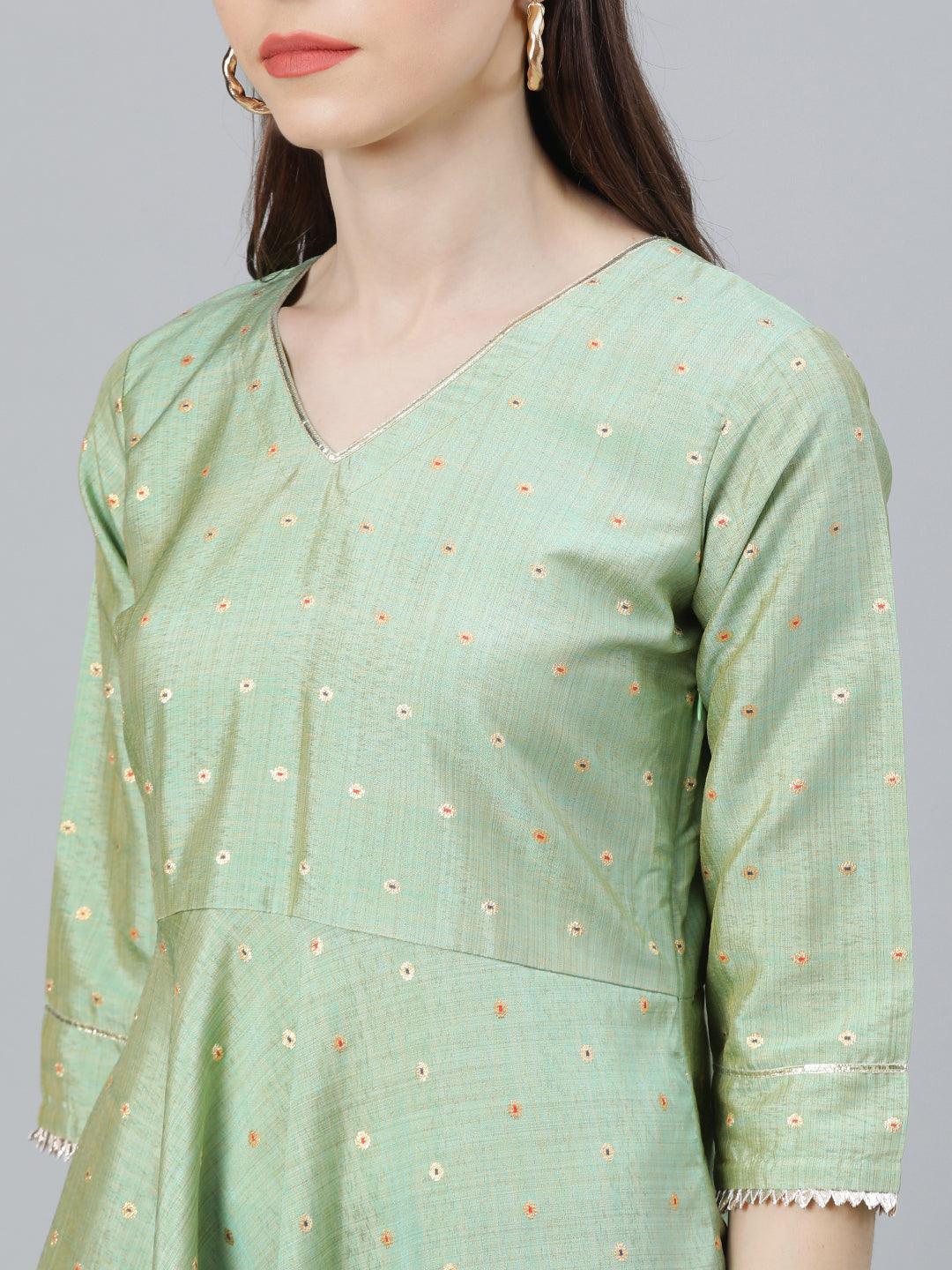 Green Solid Chanderi Suit Set