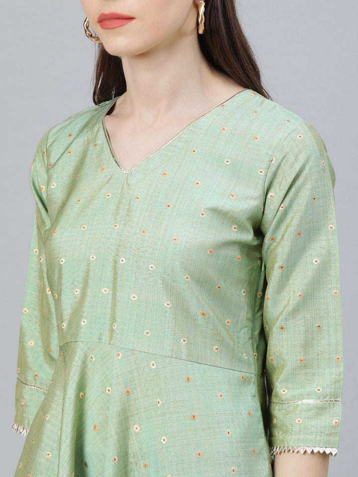 Green Solid Chanderi Suit Set - ShopLibas