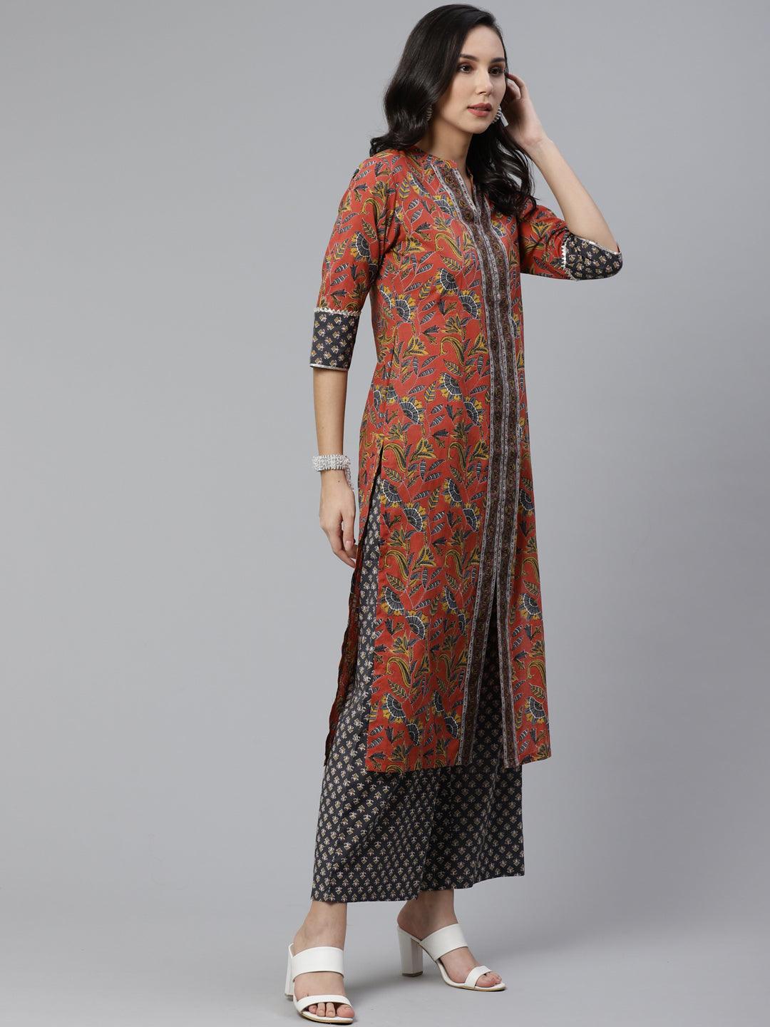 Rust Printed Cotton Suit Set