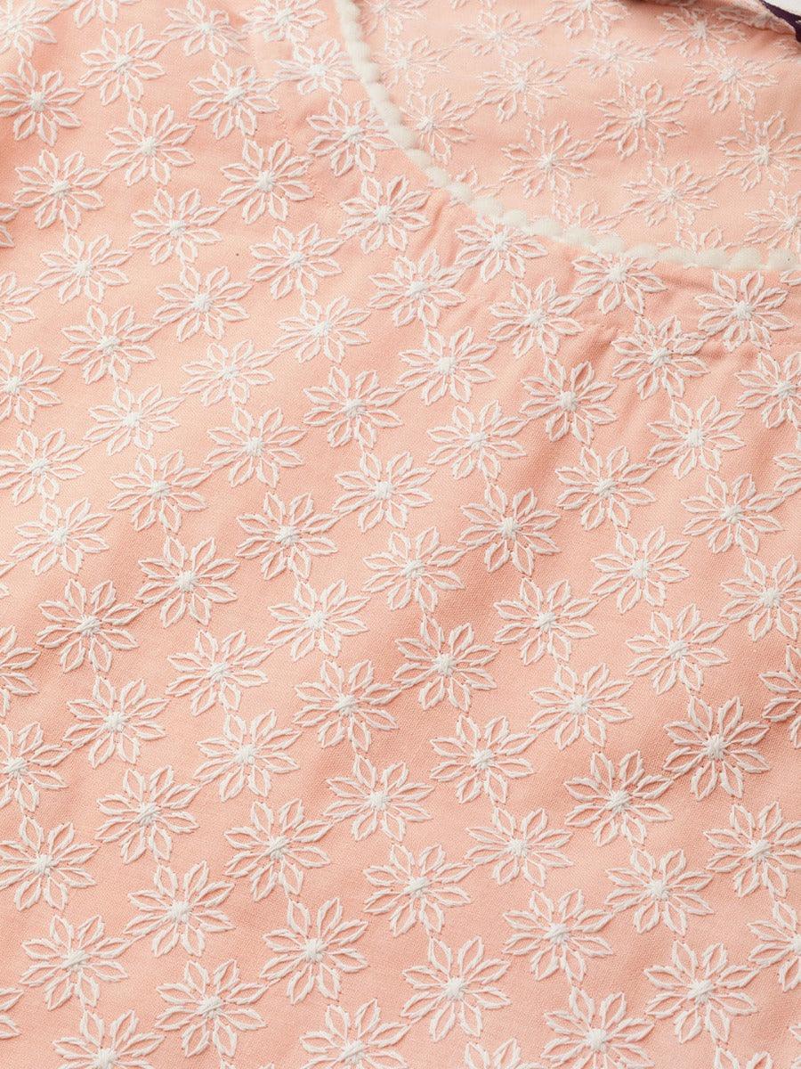 Peach Schiffli Cotton Suit Set