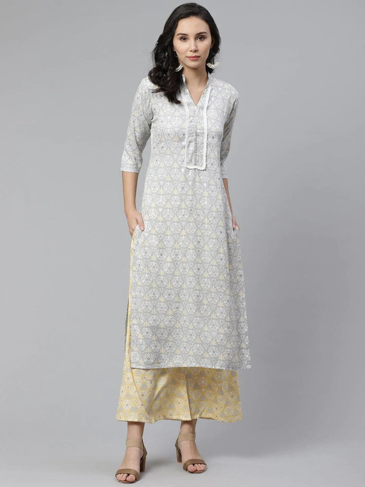 Grey Printed Rayon Kurta Set - ShopLibas