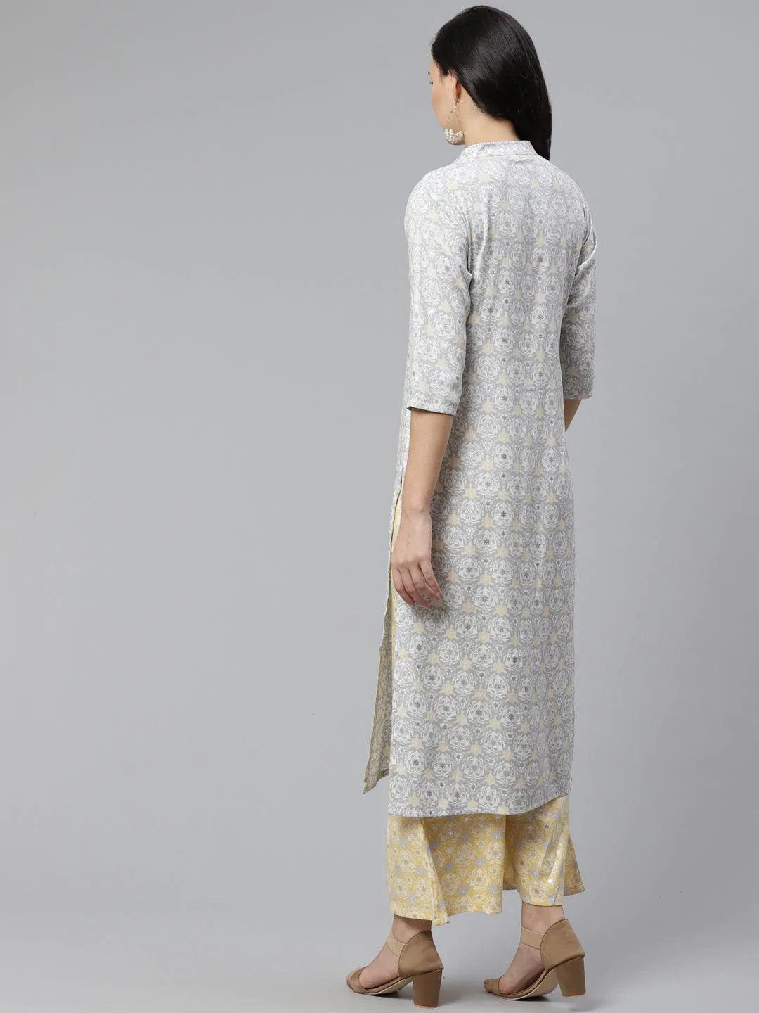 Grey Printed Rayon Kurta Set