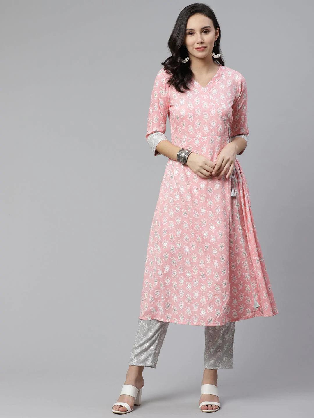 Pink Printed Rayon Kurta Set - ShopLibas