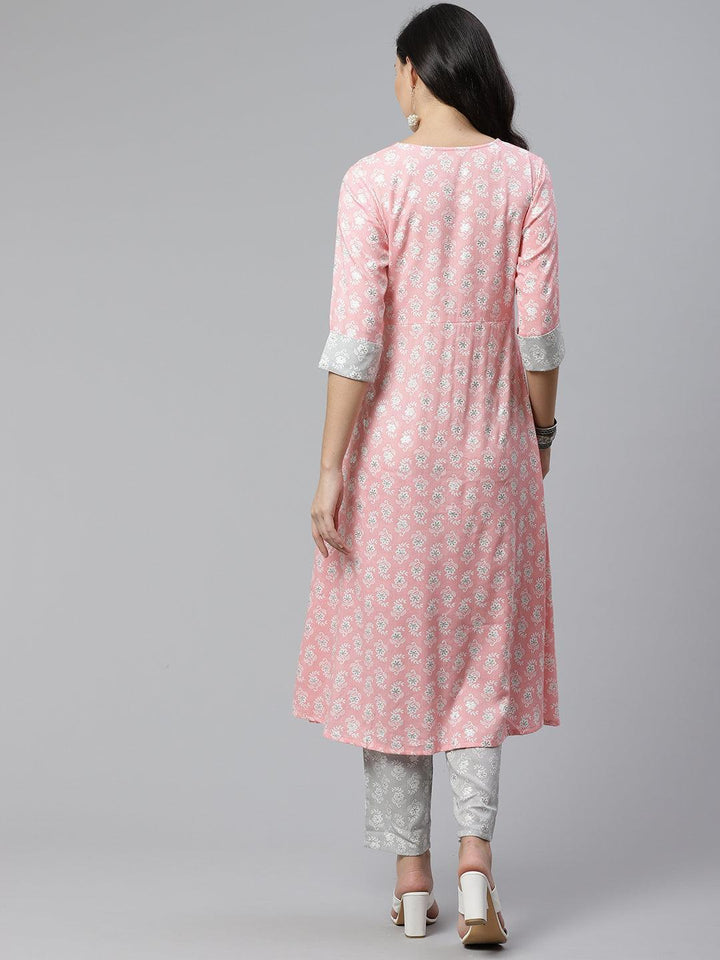 Pink Printed Rayon Kurta Set - ShopLibas