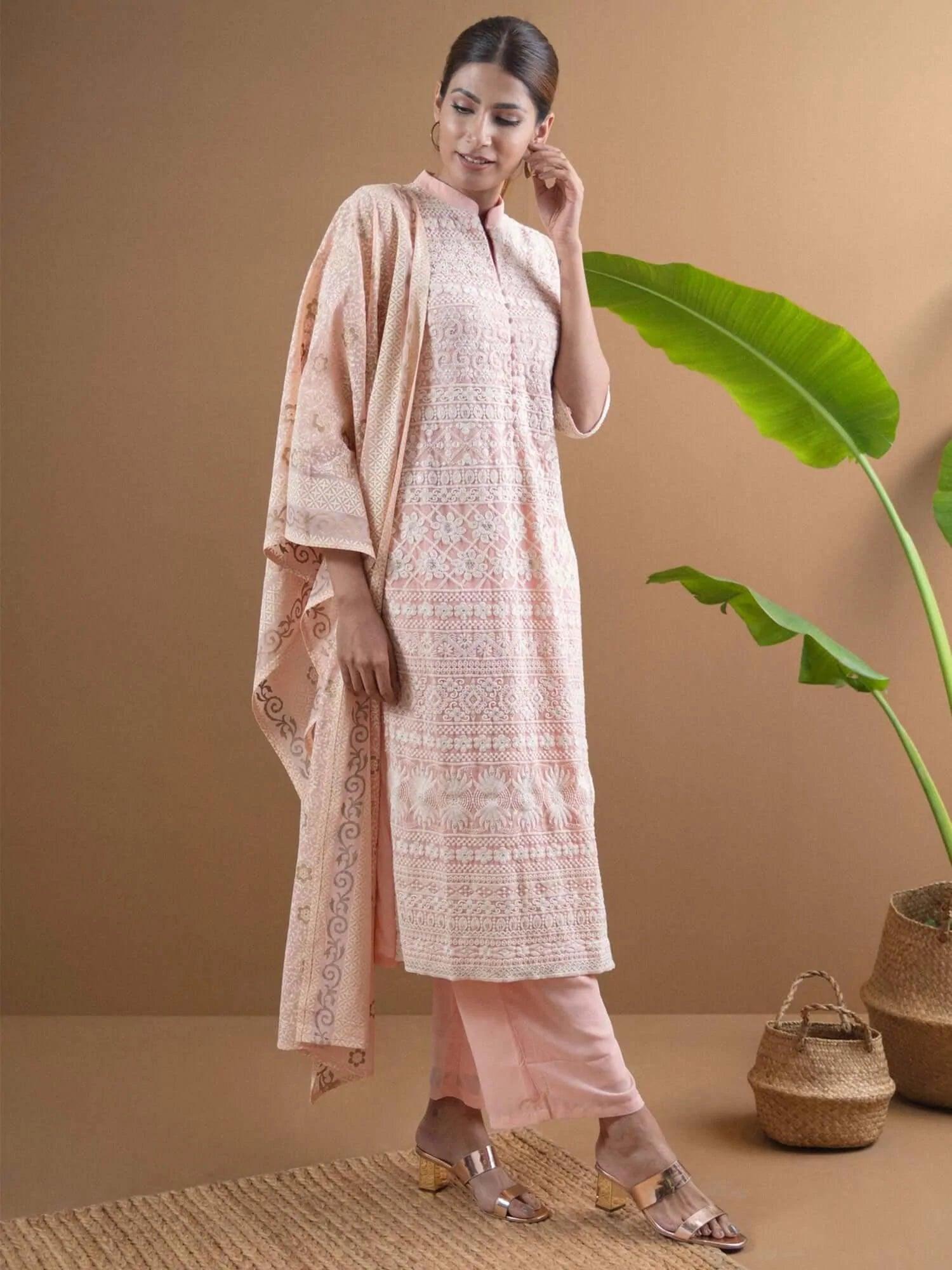 AMAIRA Pink Embroidered Georgette Suit Set