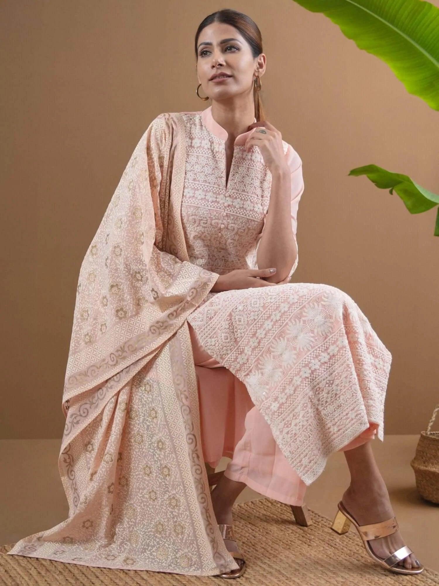 AMAIRA Pink Embroidered Georgette Suit Set