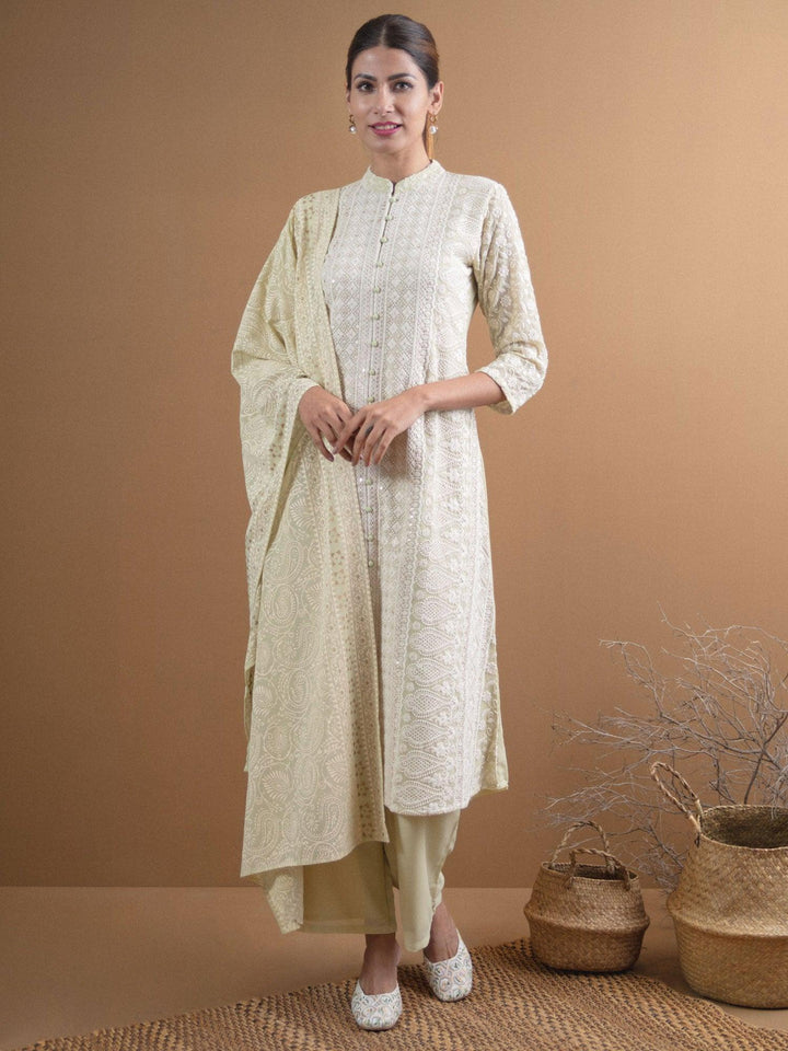 ANAYA Green Embroidered Georgette Suit Set - ShopLibas