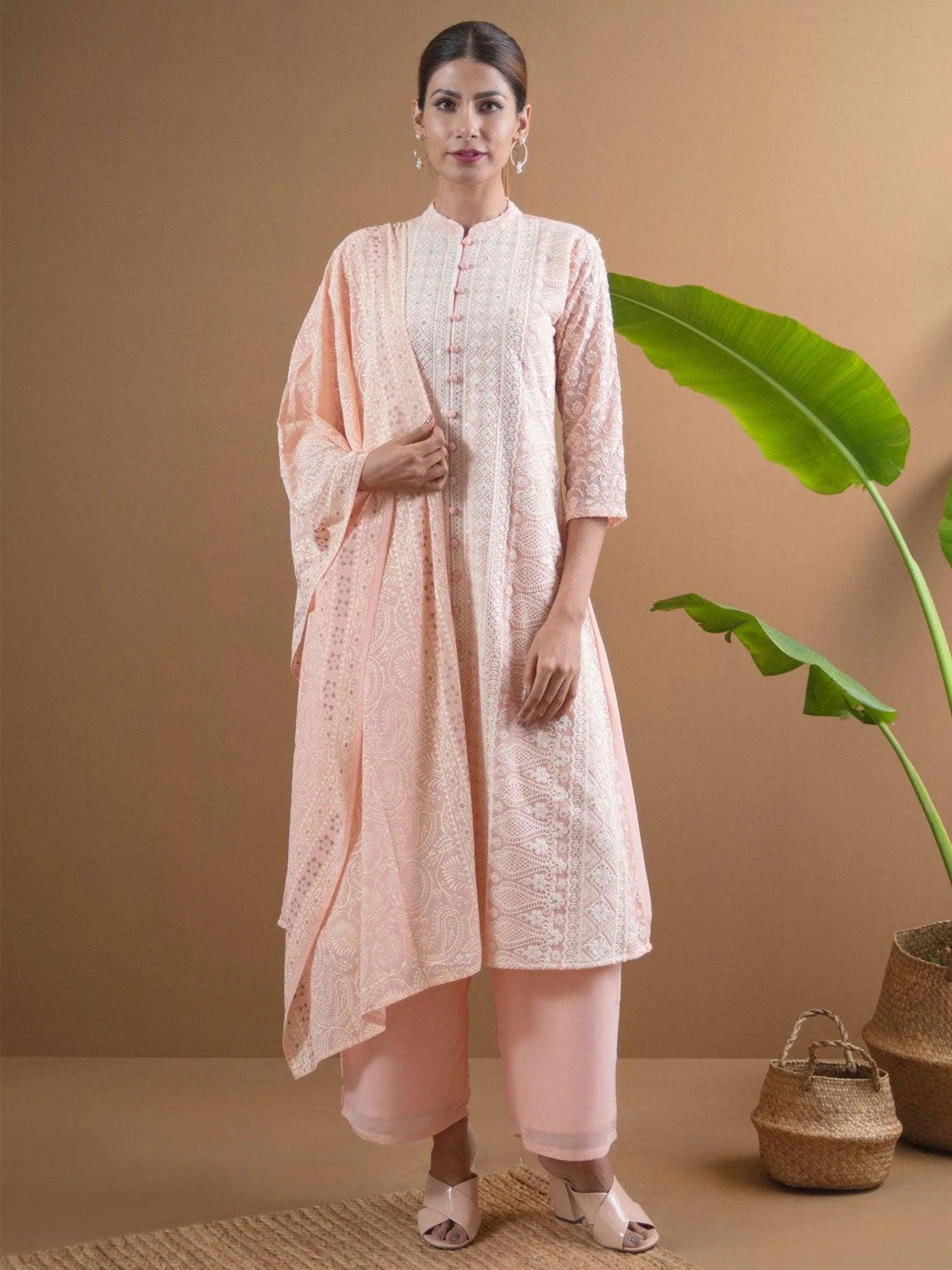 ANAYA Pink Embroidered Georgette Suit Set