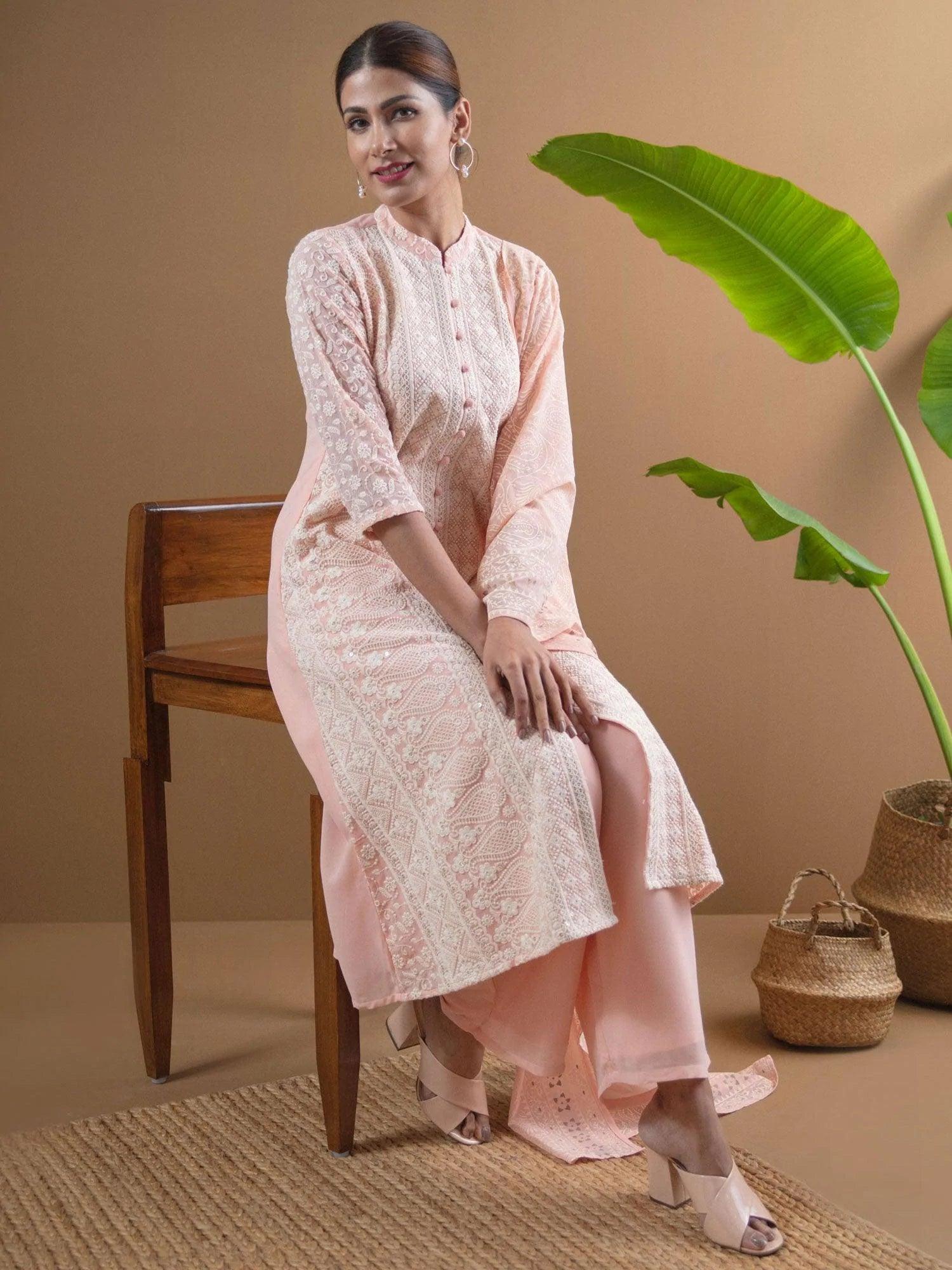 ANAYA Pink Embroidered Georgette Suit Set